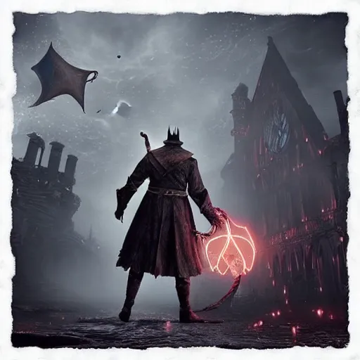 Prompt: “ a still of patrick star as a bloodborne boss ”