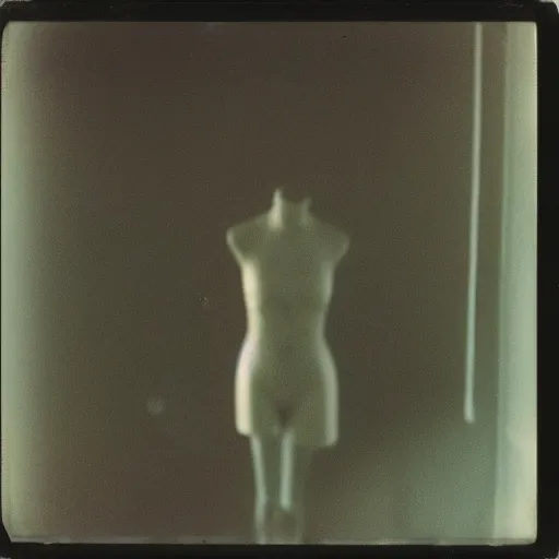 Image similar to a buzzard mannequin in a dark room, abandoned, creepy, eerie, scary, old polaroid, expired film, out or focus,