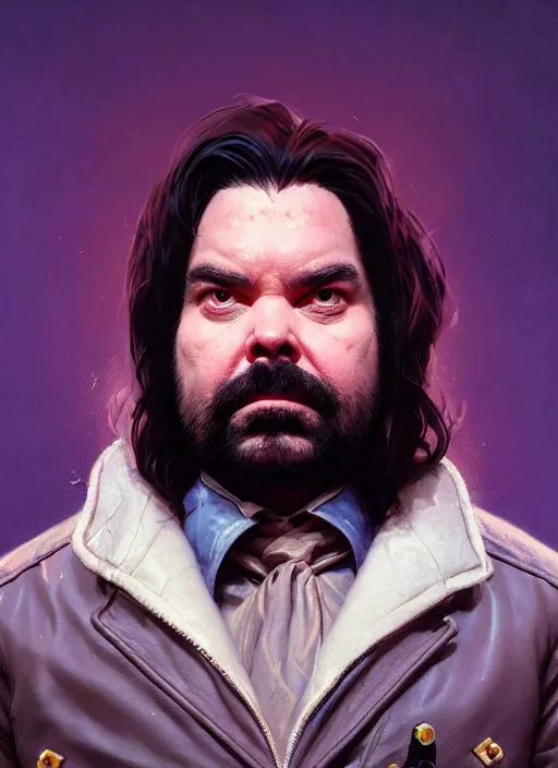 Prompt: highly detailed portrait of matt berry as jackie daytona, what we do in the shadows, unreal engine, fantasy art by greg rutkowski, loish, rhads, makoto shinkai and lois van baarle, ilya kuvshinov, rossdraws, tom bagshaw, global illumination, radiant light, detailed and intricate environment