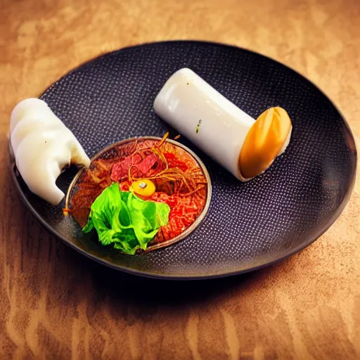 Prompt: futuristic and disgusting food, professional food photography