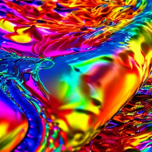 Image similar to colorful flowing liquid floating, splashing, mixing, close up, detailed, wet, glossy, unreal engine render, 3 d octane render, 8 k