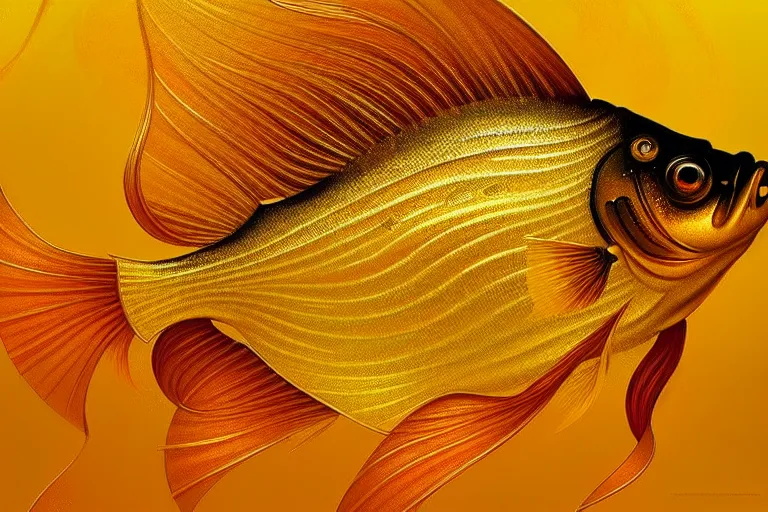 Prompt: beautiful gold fish, highly detailed, digital painting, artstation, sharp focus, illustration, art by tan zi and ayanamikodon and alphonse mucha and wlop
