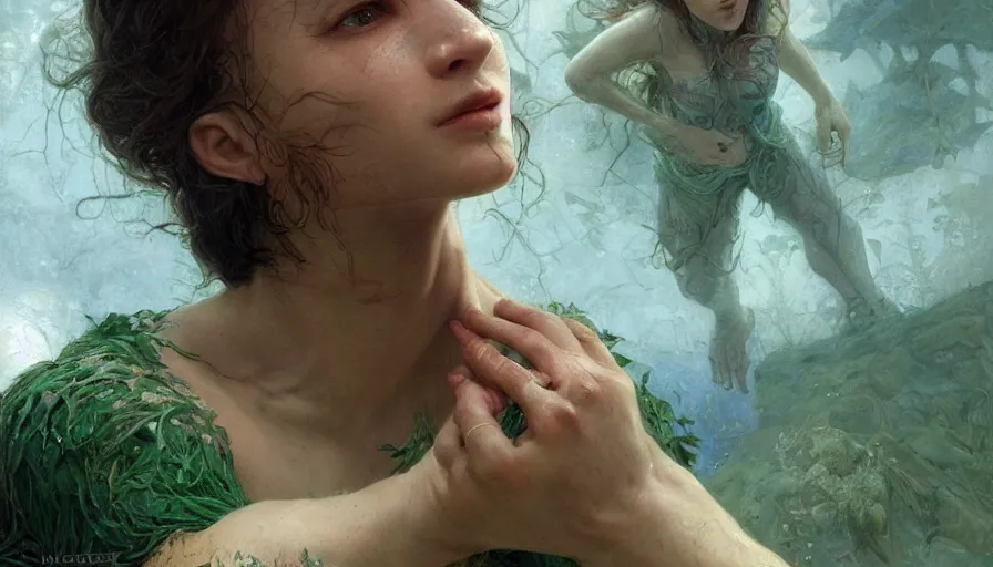 Image similar to epic masterpiece ignorance, drama, sweaty skin, hyperrealistic, octane render, cinematic, beautiful face and flawless skin, perfect hands, 5 fingers, emerald by Edgar Maxence and Ross Tran and Michael Whelan, Legends of Runeterra