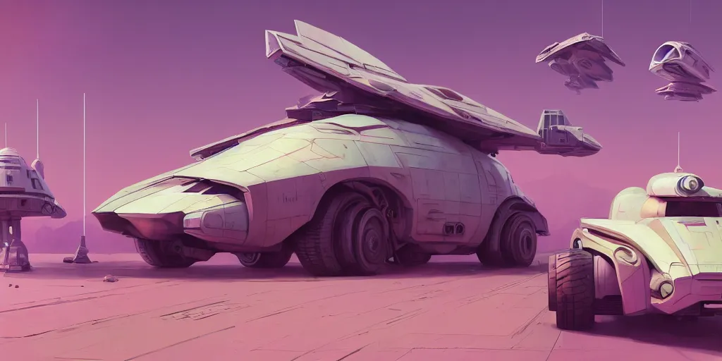 Image similar to Hard Surface Shape Form Exploration, Detailed, 8k, sci-fi, pastel colors, props, panel, concept, simon stalenhag ,syd mead, vehicle, speeder, parts,modular, insane detail, spaceship , complex geometry, mega collection, Star Wars