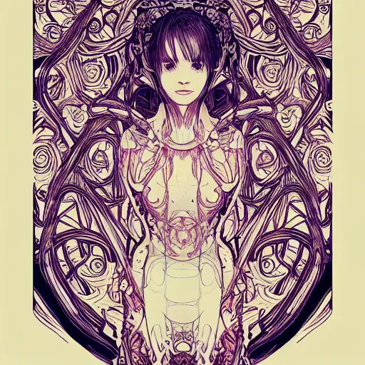 Image similar to the portrait of an incredibly beautiful woman partially made of onions, an ultrafine detailed illustration by james jean, final fantasy, intricate linework, bright colors, behance contest winner, vanitas, angular, altermodern, unreal engine 5 highly rendered, global illumination, radiant light, detailed and intricate environment