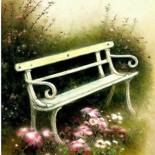 Image similar to ( ( ( ( ( beautiful garden bench. muted colors. ) ) ) ) ) by jean - baptiste monge!!!!!!!!!!!!!!!!!!!!!!!!!!!