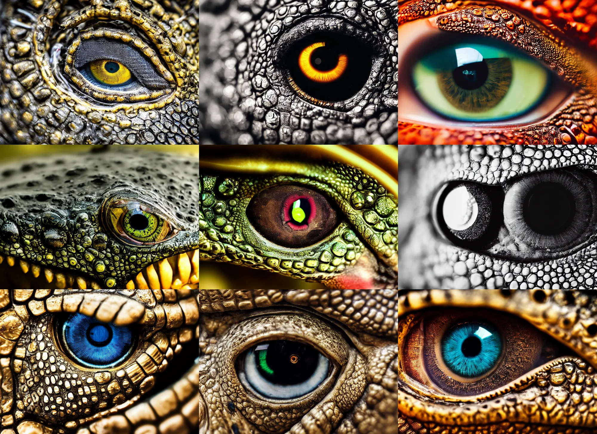 Prompt: macro photography of a cybernetic crocodile eye