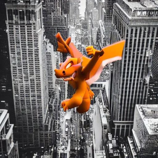 Image similar to charizard flying above new york, videogame still, portrait, 4 0 mm lens, shallow depth of field, close up, split lighting, cinematic