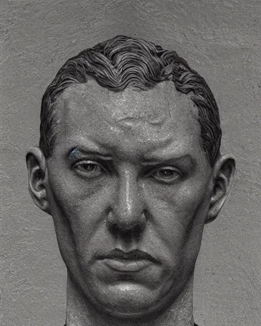 Image similar to portrait of a 1 9 2 0 s h p lovecraft as. a bar relief sculpture on a base, scholarly appearance, detailed face, 2 0 th century, highly detailed, cinematic lighting, digital art painting by greg rutkowski