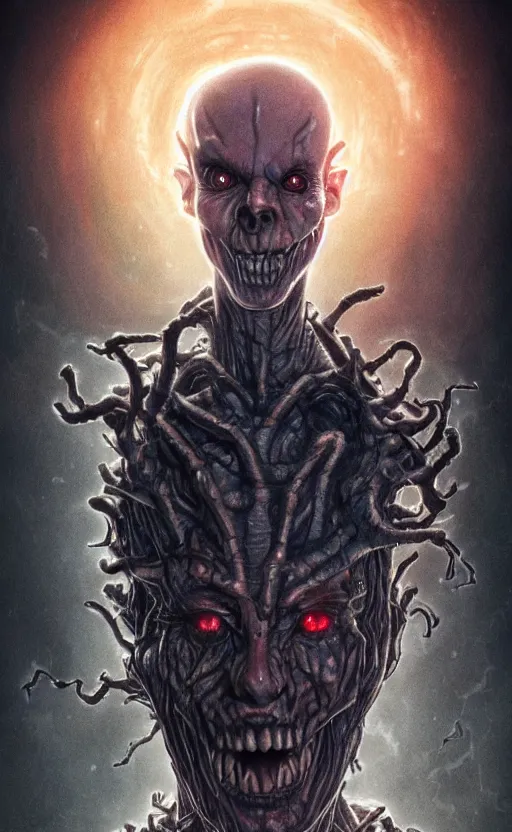 Image similar to full body portrait of Vecna from stranger things in the upside down, dynamic lighting, photorealistic, fantasy concept art, ambient lighting, atmospherical, stunning visuals, creative, cinematic, ultra detailed, trending on art station