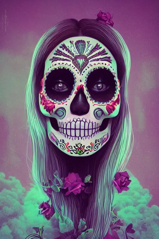 Image similar to Illustration of a sugar skull day of the dead girl, art by mike winkelmann