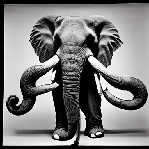 Image similar to a person with an elephants trunk, large format film photograph by richard avedon