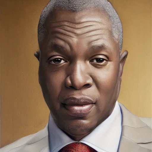 Image similar to bill antedtu corporate portrait, professional profile photo, hyperreal photo portrait by jonathan yeo, by kehinde wiley, by craig wiley, by david dawson, professional studio lighting, detailed realistic facial features