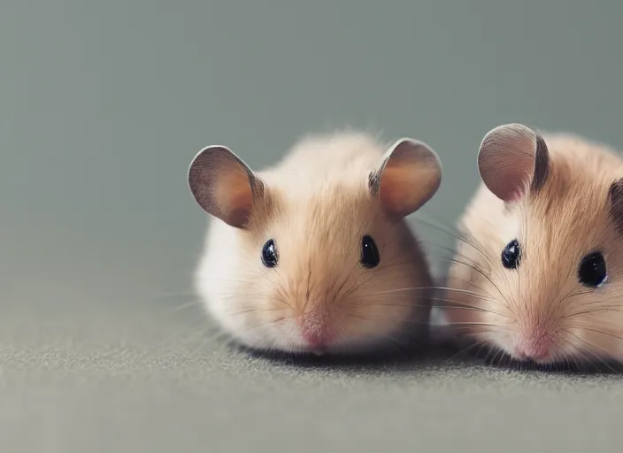 Image similar to photo of a two hamsters laying in a bed, cinematic color grading, various poses, soft light, faded colors, well framed, sharp focus, 8 k