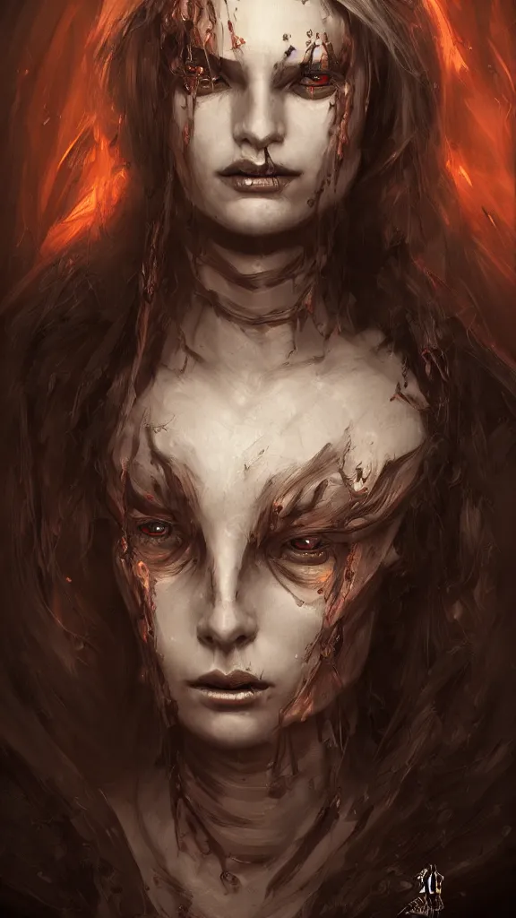 Image similar to portrait of demonic priestess, byAndres Rios, cgsociety