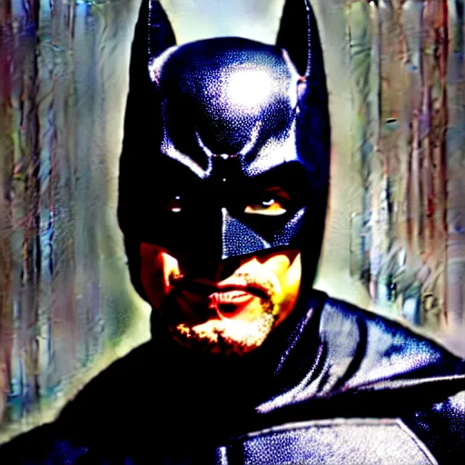 Image similar to of a photo of will smith as batman with a serious face looking at the camera, f 2. 8