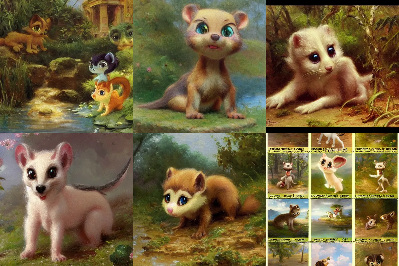 Prompt: 3d Littlest Pet Shop, weasel, bog, peat, swamp, turtle, master painter and art style of Noel Coypel, art of Émile Eisman-Semenowsky, art of Édouard Bisson