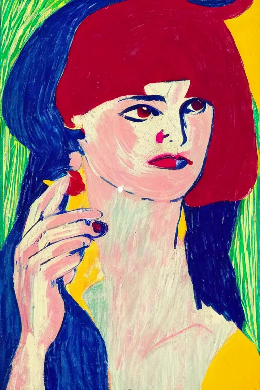 Prompt: 🥺 girl portrait, abstract, rich in details, modernist composition, coarse texture, concept art, visible strokes, colorful, Kirchner, Gaughan, Caulfield, Aoshima, Earle