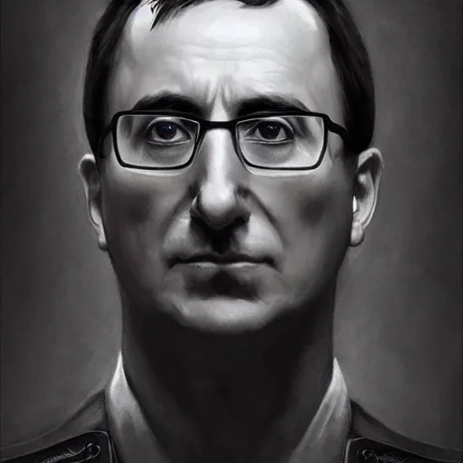 Image similar to portrait of stoic looking john oliver as in the vigo carpathian painting, military uniform, fantasy, intricate, elegant, beautiful, highly detailed, charcoal, centered, dark, smokey, digital painting, artstation, concept art, smooth, sharp focus, illustration, art by artgerm and greg rutkowski and alphonse mucha