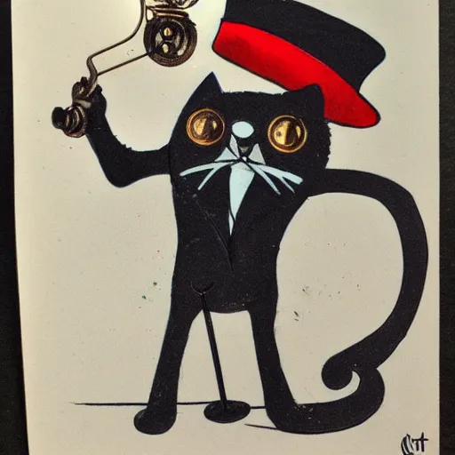 Image similar to Kitty with a tophat and monocle riding a unicycle