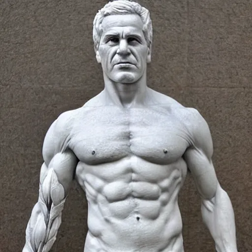 Image similar to hellenic marble sculpture of Jeffrey Epstein, realistic human anatomy sculpture, detailed anatomy, perfect anatomy, intricate sculpture, chiseled muscles, godlike