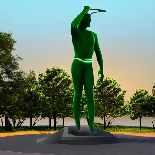Prompt: a 3 d render of a neon ring around the statue of david statue, in the style of michelangelo