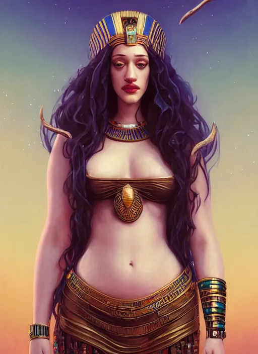 Image similar to Highly detailed portrait of Kat Dennings, as an Egyptian goddess, Stephen Bliss, unreal engine, fantasy art by Greg Rutkowski, Loish, Rhads, ferdinand knab, Makoto Shinkai and Lois van baarle, ilya kuvshinov, rossdraws, Tom Bagshaw, global illumination, detailed and intricate environment