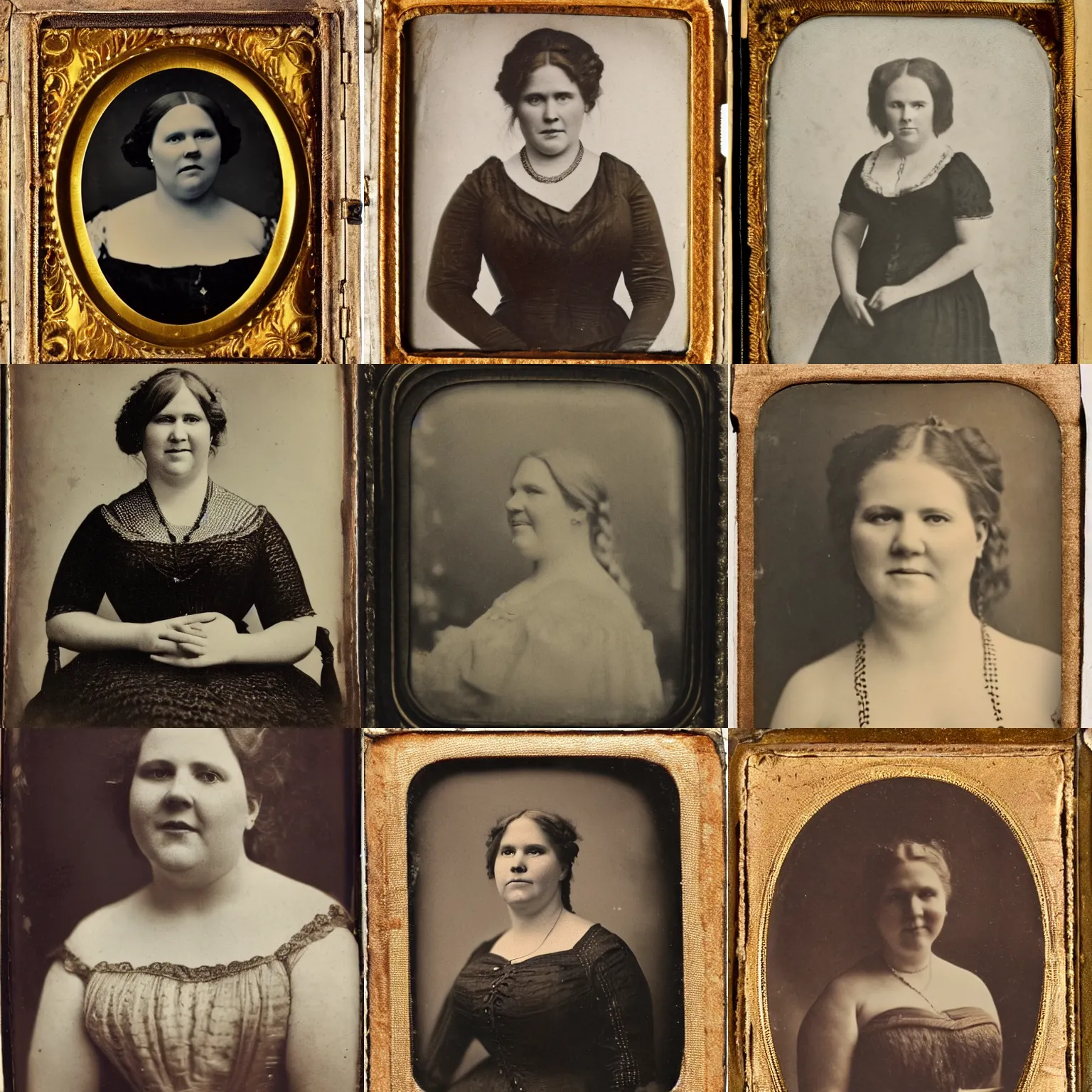 Prompt: portrait of a mid 1 9 th century, austro - hungarian, years old, cheerful, happy, plump woman in her formal dress, ( redhead, amy schumer mixed with melissa mccarthy - with two braids ). daguerreotype by emil rabending