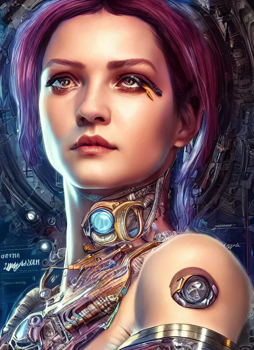 Prompt: Judy from Cyberpunk 2077 as a Greek Goddess, beautiful detailed eyes, cute, fantasy, intricate, elegant, highly detailed, digital painting, 4k, HDR, concept art, detailed jewelry, smooth, sharp focus, illustration, art by Artgerm, H R Giger and Alphonse Mucha