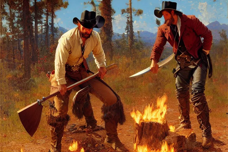 Image similar to arthur morgan chopping wood painting by gaston bussiere, craig mullins, j. c. leyendecker, tom of finland