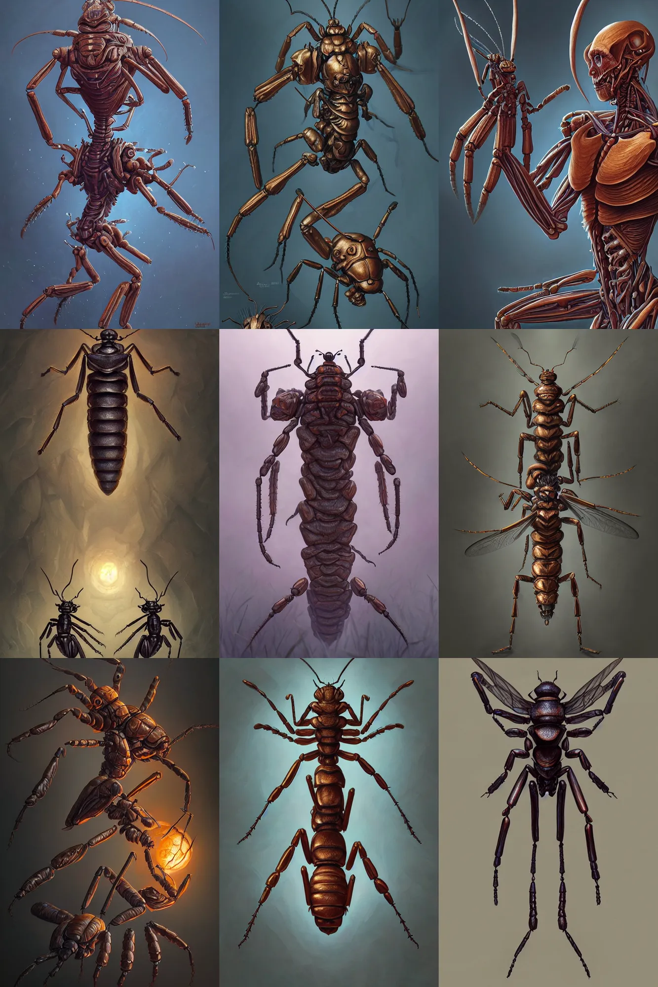 Prompt: humanoid insect with human anatomy, highly detailed, d & d, fantasy, highly detailed, digital painting, trending on artstation, concept art, sharp focus, illustration, global illumination, shaded, art by artgerm and greg rutkowski and fuji choko and viktoria gavrilenko and hoang lap