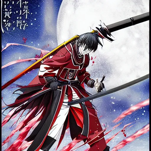 anime drifters man large samurai sword night under, Stable Diffusion