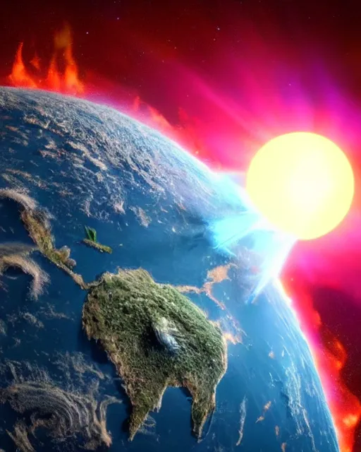 Image similar to comet destroying planet earth, death, fire, 8k, ultra realistic