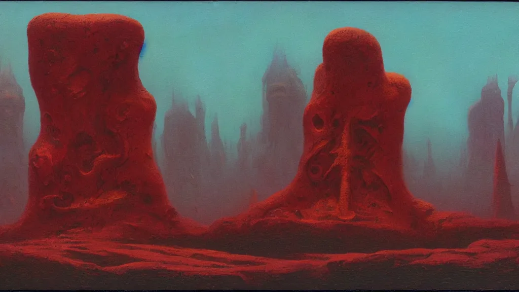 Image similar to mysterious sculpture of an alien civilization by paul lehr and john schoenherr, cinematic matte painting