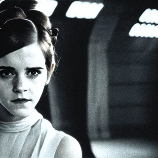 Image similar to film still of emma watson as princess leia in the 1 9 7 0 s, star wars, polaroid, photography, film, kodak