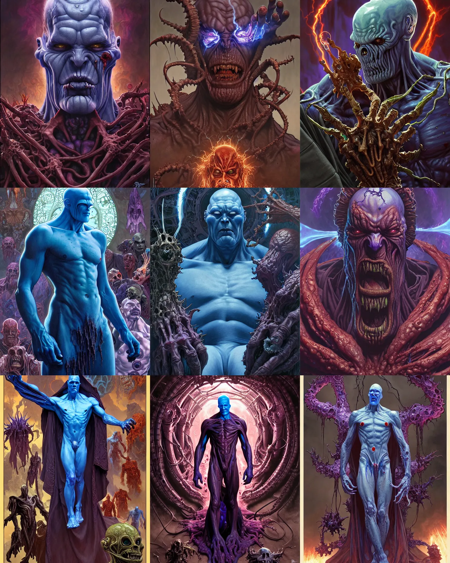 Prompt: the platonic ideal of zerg of cletus kasady ultimate carnage thanos dementor doctor manhattan chtulu nazgul, detailed, intricate, hyperrealism, intense, scary, decay, dmt, art by brock hofer and artgerm and greg rutkowski and alphonse mucha