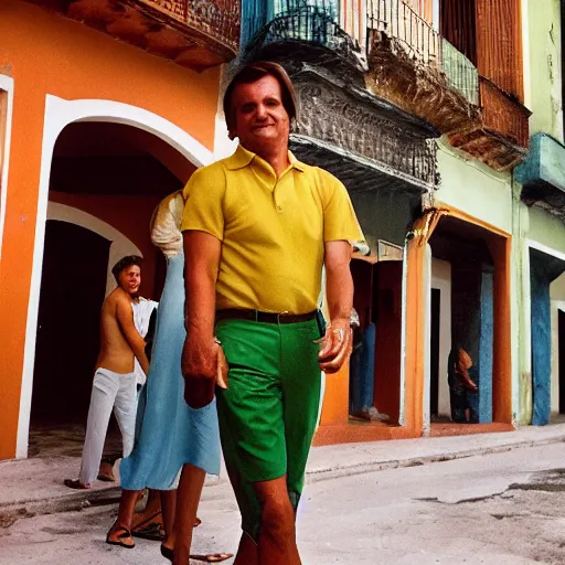 Prompt: Jair Bolsonaro Vacation in Cuba, portrait photo made by Slim Aarons, award winning