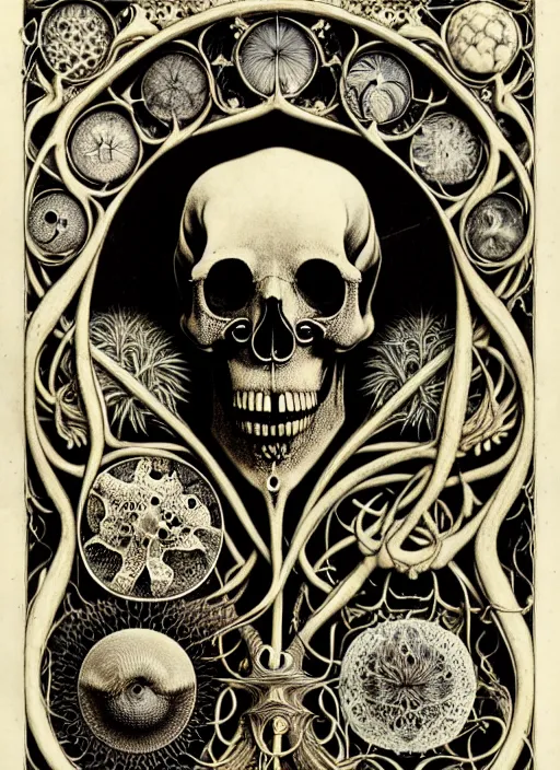 Image similar to art forms of nature by ernst haeckel, memento mori by arthur rackham, ornate antique porcelain beautiful skull mask, ultrasharp, photorealistic, hyperdetailed, octane render, polished, art nouveau, neo - gothic, gothic, intricate ornamental organic filigree, art nouveau botanicals, art forms of nature by ernst haeckel, horizontal symmetry, symbolist, visionary