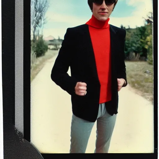 Prompt: polaroid of a man wearing a blazer and turtleneck, 1972