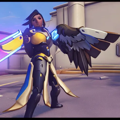 Image similar to mercy with pharah, in overwatch official style