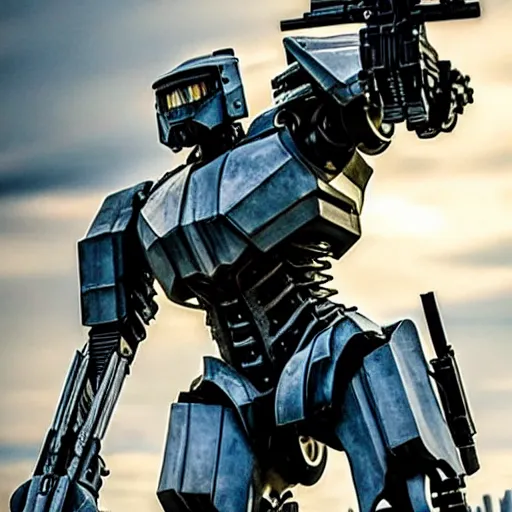 Image similar to cinematic still in westworld and real steel movie and pacific rim movie, one slim full body ornate armored core by fujioka kenki and by mamoru nagano, holding sci - fi rifle,