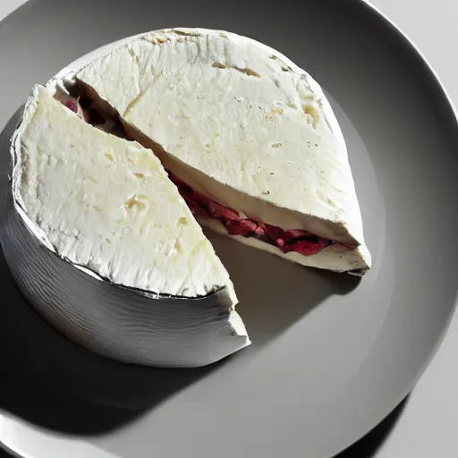 Prompt: Camembert on a shiny plate on it, award winning photograph, artstation, incredible quality, hyperrealistic, sharp, high resolution