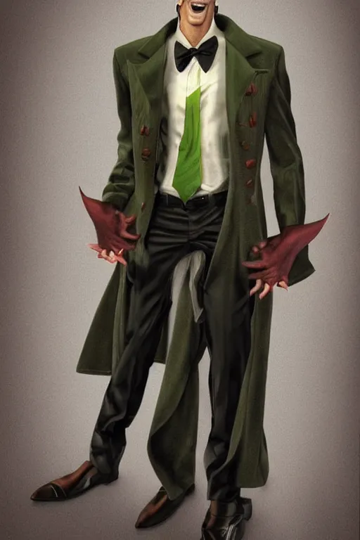 Prompt: full body 3 d model of a handsome young man with a sinister grin by brian bolland, rachel birkett, alex ross, and neal adams | dark, intimidating, imposing, portrait, character concept, concept art, unreal engine, finalrender, centered, deviantart, artgerm