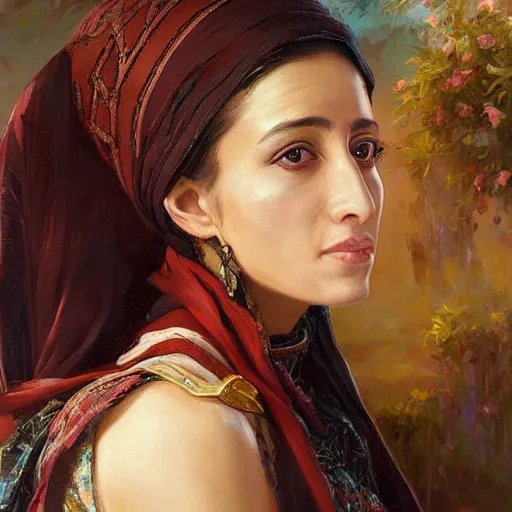 Image similar to portrait of a syrian woman ( 3 5 ) from syria in 2 0 2 1, an oil painting by ross tran and thomas kincade