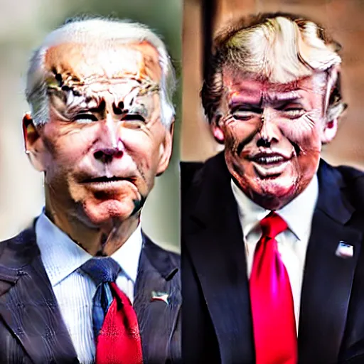 Prompt: a hybrid face that looks like both joe biden and donald trump as one person