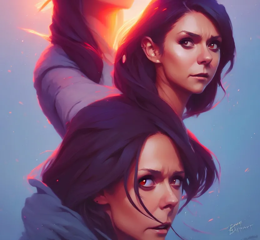 Image similar to nina dobrev, trending on artstation by artgerm, stephen bliss, greg rutkowski, loish, rhads, makoto shinkai and lois van baarle, ilya kuvshinov, rossdraws.