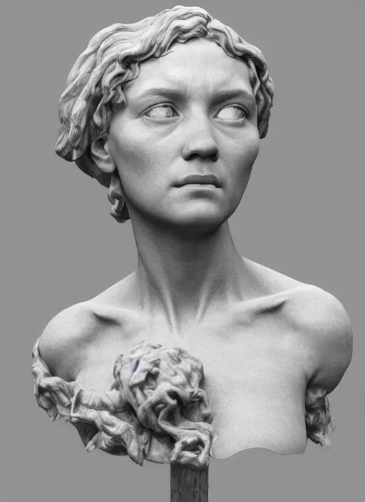 Prompt: 3D resin miniature sculpture by Jean-Baptiste Carpeaux and Donatello, woman, prefect symmetrical face, academic art, realistic, 8K, Introduction factory photo, Product Introduction Photo, Hyperrealism. Subsurface scattering, raytracing, Octane Render, Zbrush, simple background