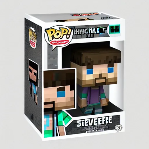 full body 3d render of minecraft steve as a funko pop