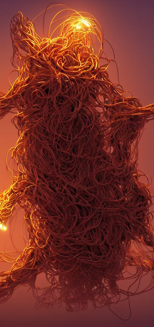 Image similar to spaghetti monster, cinematic lighting, 8k, artstation