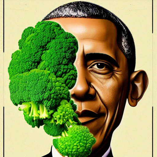 Image similar to barack obama is fused into broccoli, hyperdetailed, artstation, cgsociety, 8 k